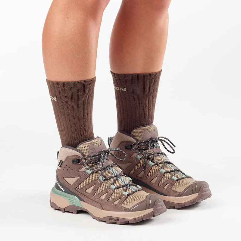 Salomon Shoes X Ultra 360 Ltr Mid GTX Damen Wanderschuh desert-tan-iron-green-milieu