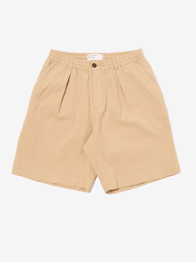 Shorts beige Track seersucker con plissé