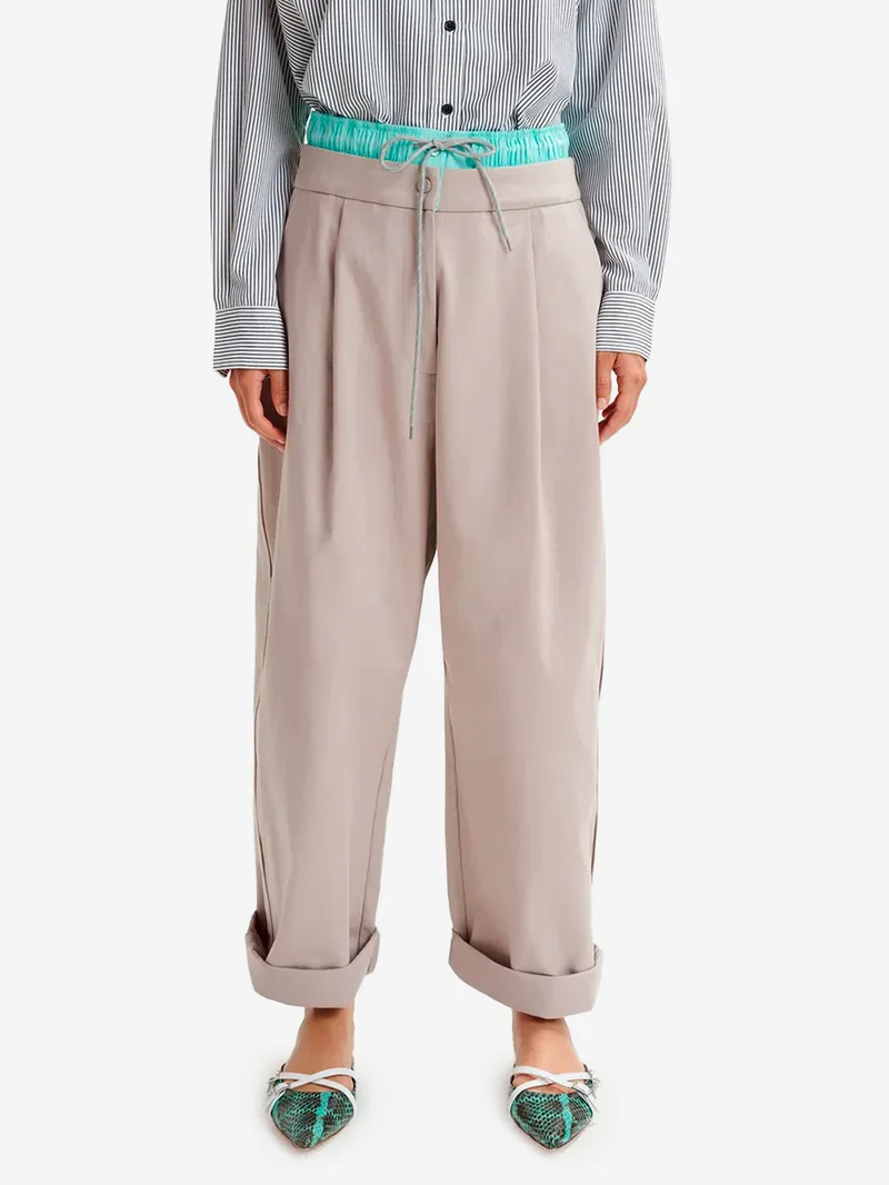 Pantaloni a doppia vita beige e azzurro