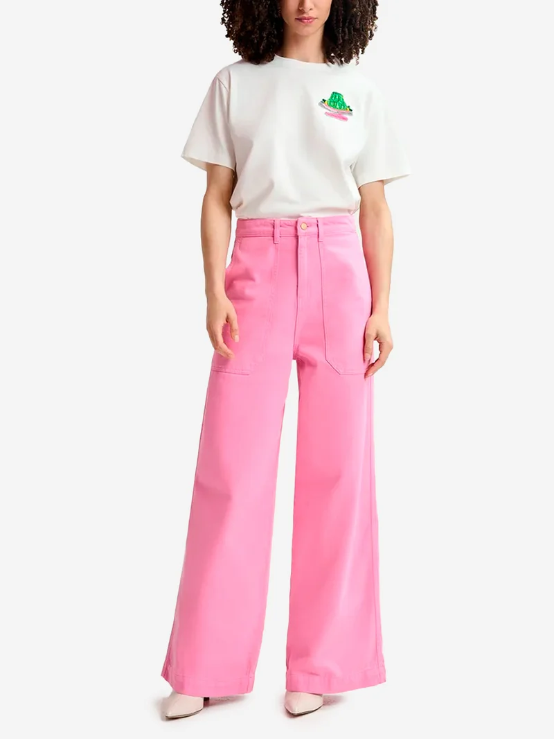 T-shirt bianca con pailettes e ricamo