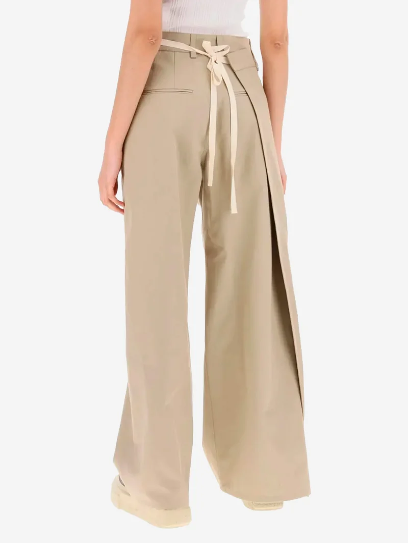 Pantaloni ampi gabardina beige
