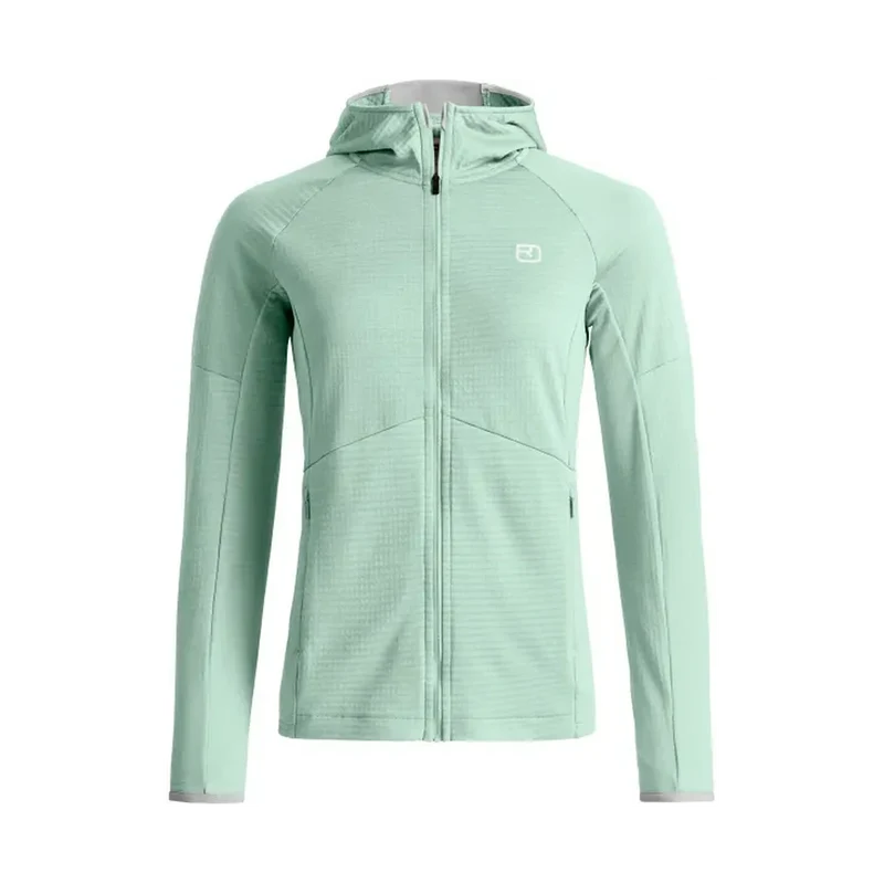 Ortovox Fleece Light Grid Hoody W Green Acid, leichter Damen-Fleece-Hoody für Bergsport und Outdoor