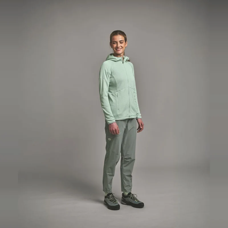 Ortovox Fleece Light Grid Hoody W Green Acid, leichter Damen-Fleece-Hoody für Bergsport und Outdoor