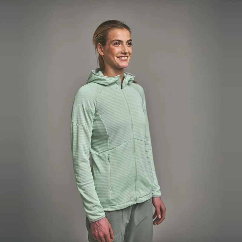 Ortovox Fleece Light Grid Hoody W Green Acid, leichter Damen-Fleece-Hoody für Bergsport und Outdoor