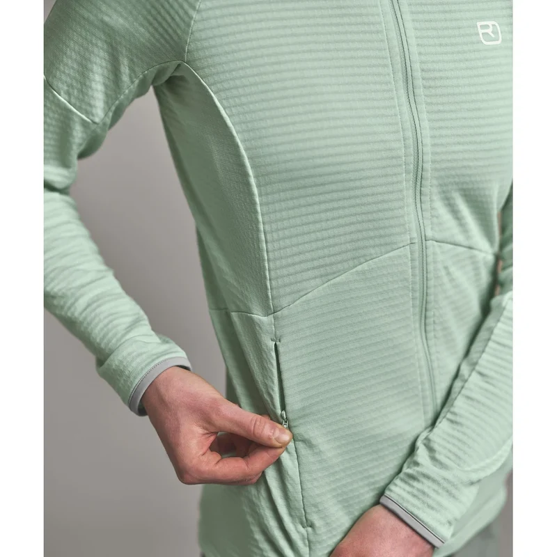 Ortovox Fleece Light Grid Hoody W Green Acid, leichter Damen-Fleece-Hoody für Bergsport und Outdoor