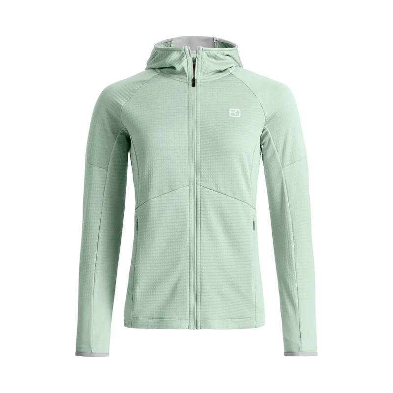 Ortovox Fleece Light Grid Hoody W Green Acid, leichter Damen-Fleece-Hoody für Bergsport und Outdoor
