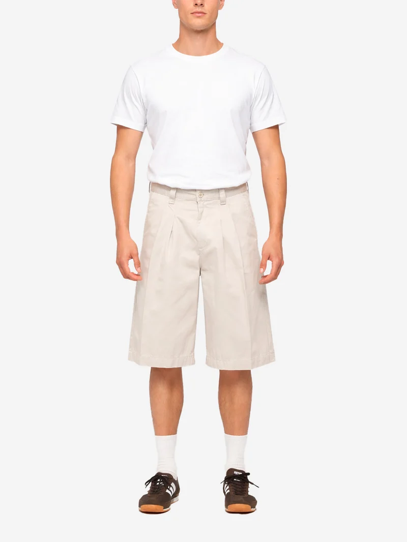 Shorts Adams grigio ghiaccio in twill di cotone con pieghe