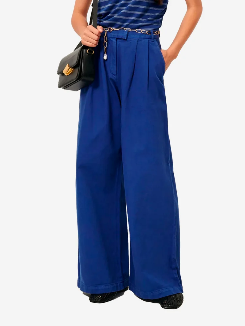 Pantaloni sartoriali ampi a vita alta blu