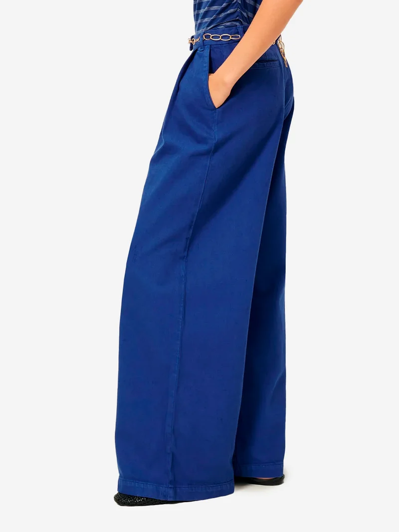 Pantaloni sartoriali ampi a vita alta blu