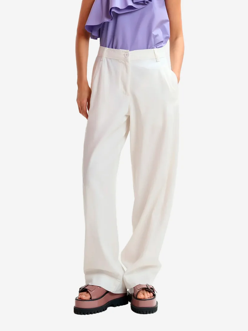 Pantaloni denim a gamba larga avorio in cotone