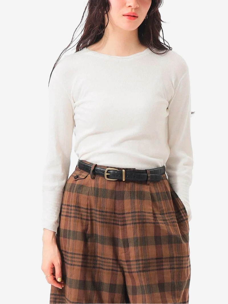 T-shirt girocollo a costine con Manica a 3/4