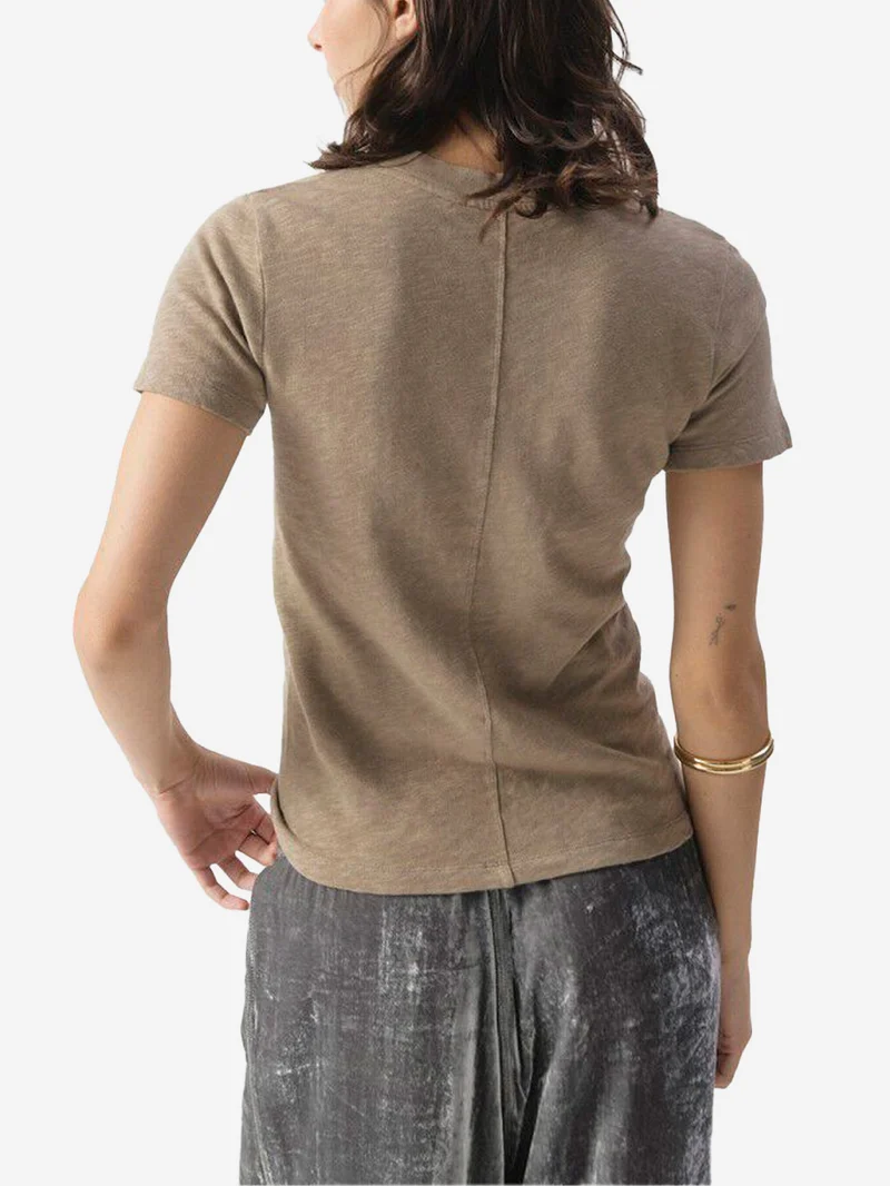 T-shirt girocollo marrone chiaro in cotone testurizzato