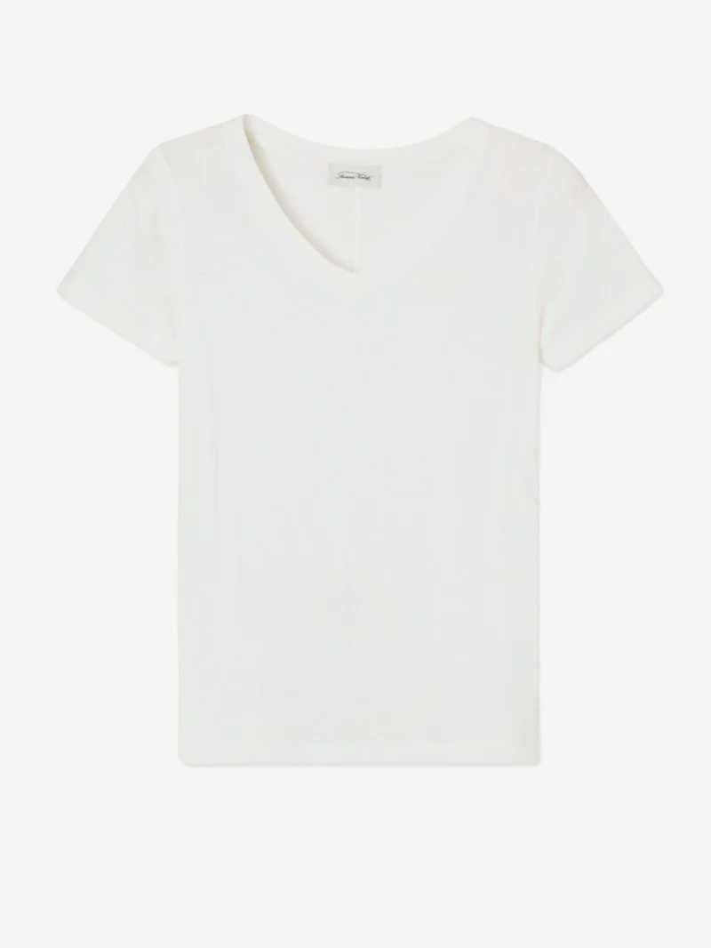 T-shirt bianca aderente con scollo a V