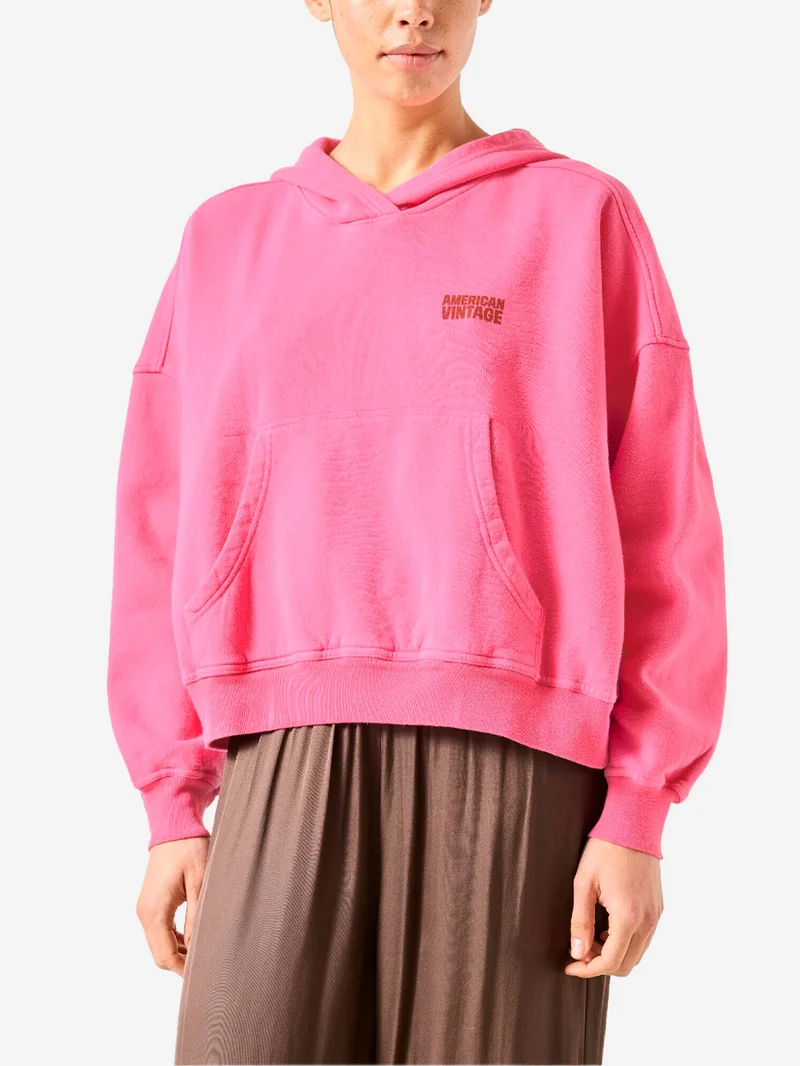 Felpa con cappuccio rosa ed effetto vintage