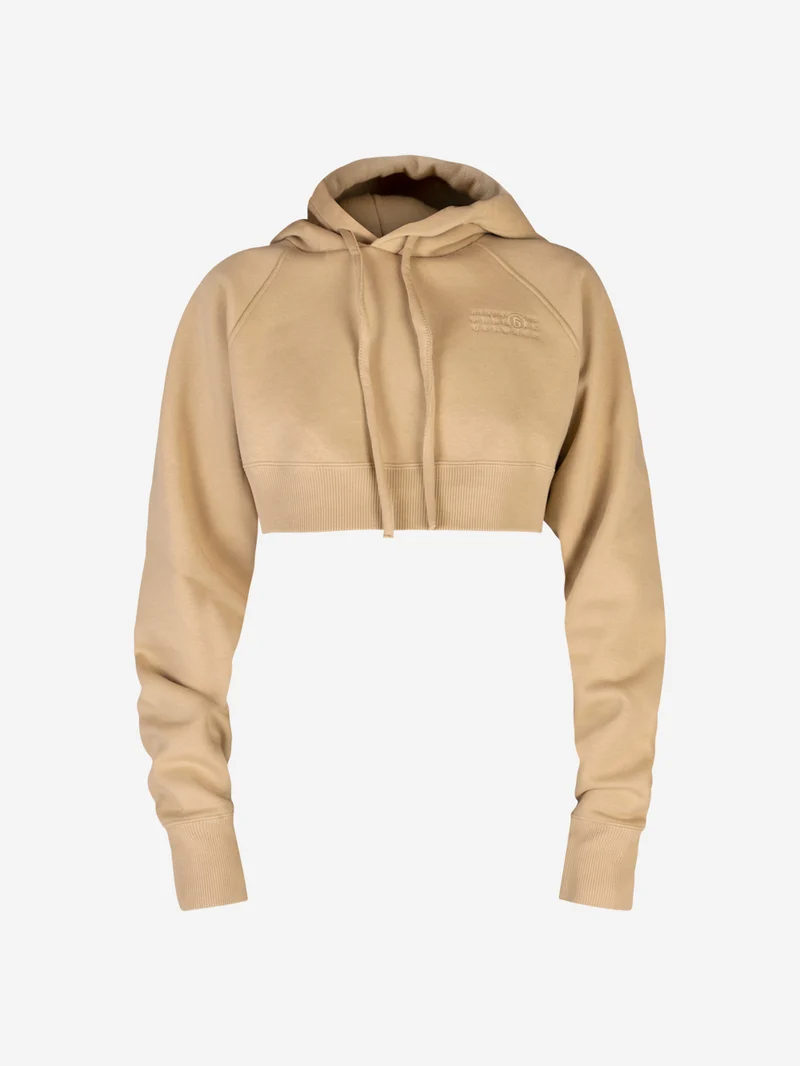 Felpa cropped con cappuccio kaki