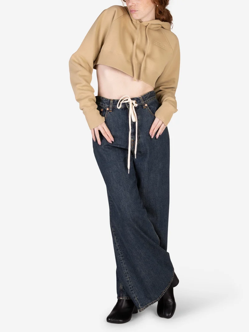 Felpa cropped con cappuccio kaki