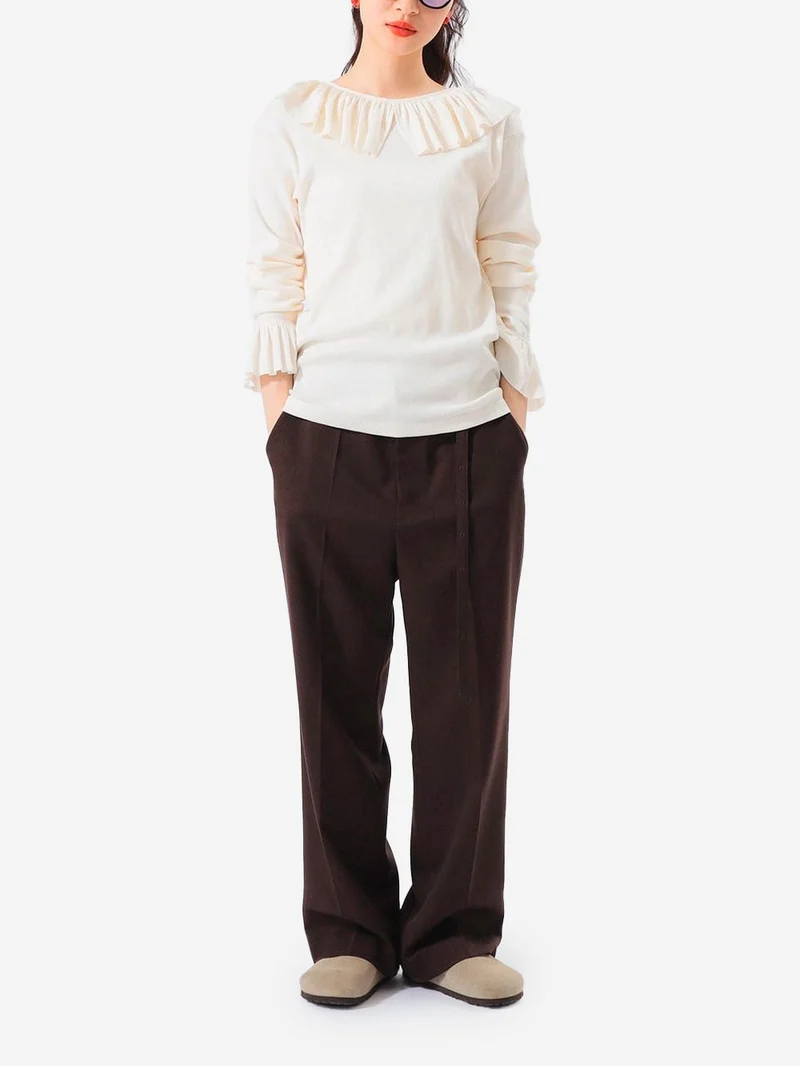T-shirt a Maniche Lunghe con Volant