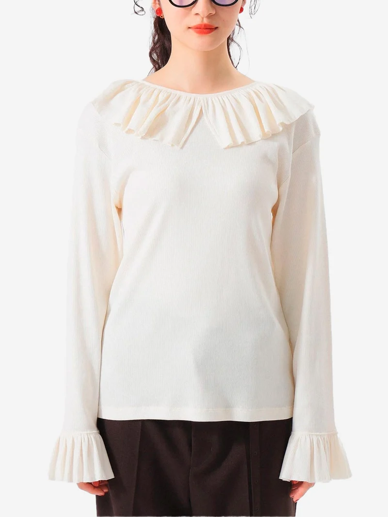 T-shirt a Maniche Lunghe con Volant