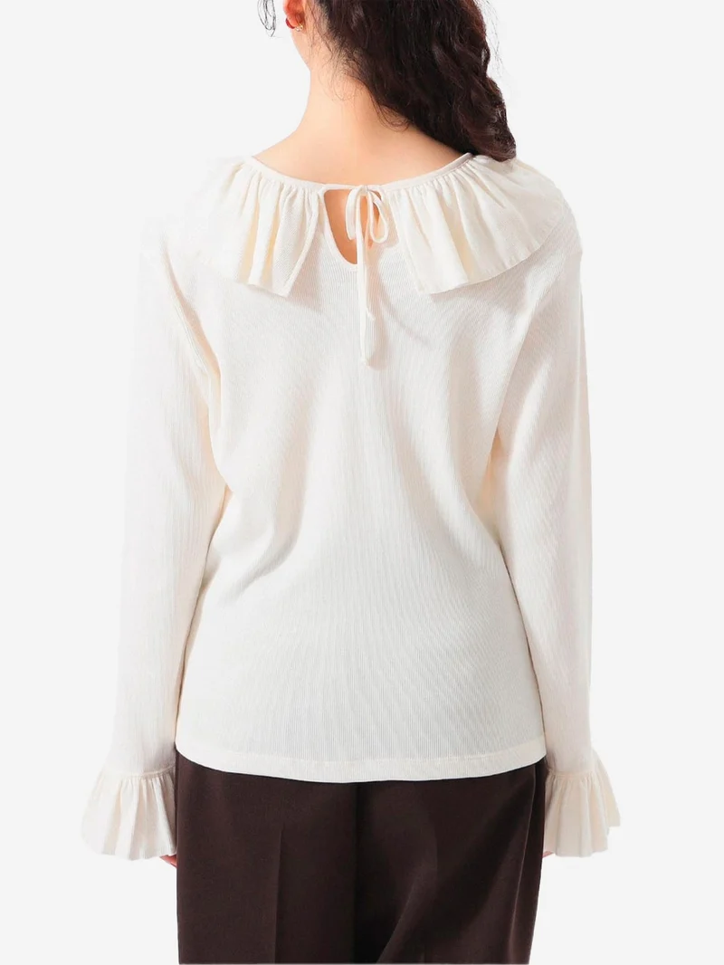 T-shirt a Maniche Lunghe con Volant