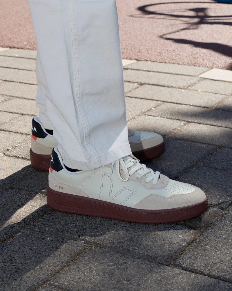 Veja V-90 Leather Sneakers Beige Almond Black