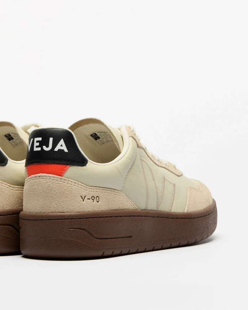 Veja V-90 Leather Sneakers Beige Almond Black