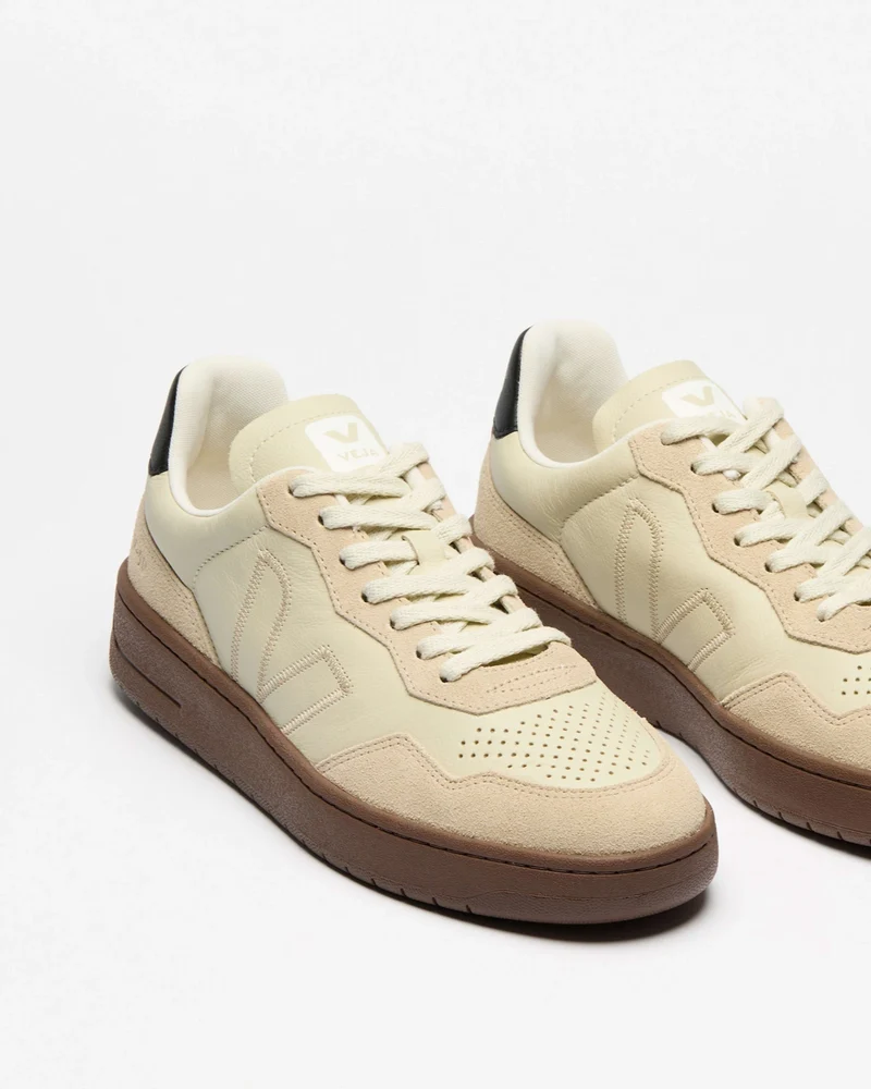 Veja V-90 Leather Sneakers Beige Almond Black