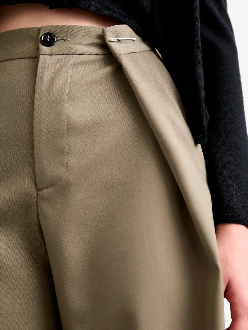 W Pantaloni beige misto lana gamba larga