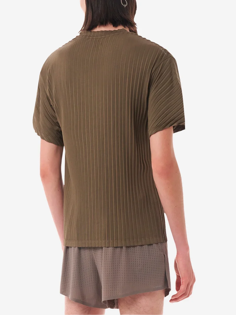 AuraLite T-Shirt Running oliva Plissettata Ultraleggera