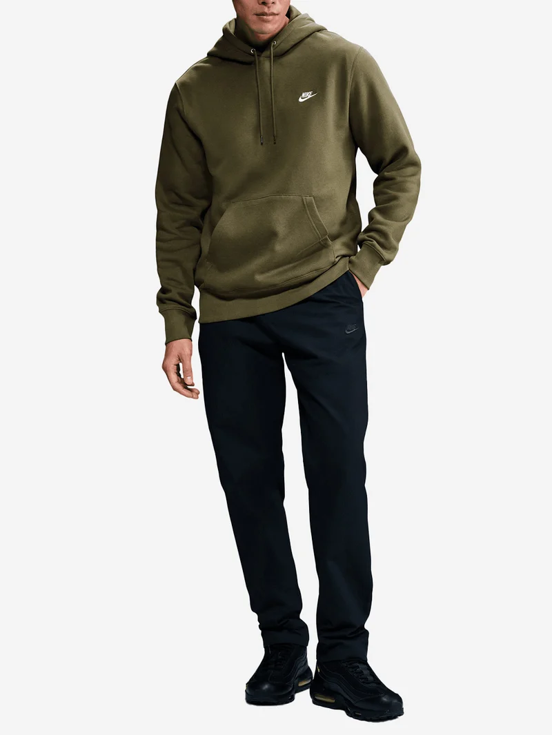 Felpa pullover verde oliva con cappuccio e swoosh