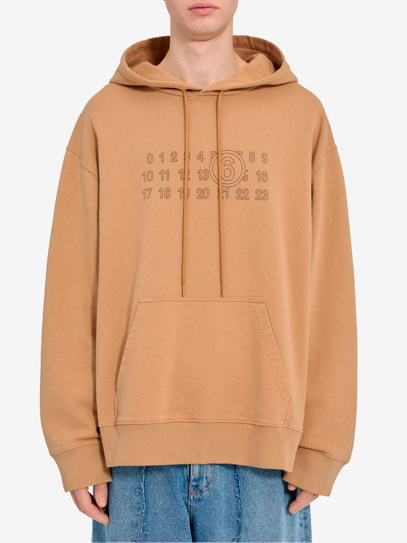 Felpa marrone ocra con cappuccio e logo Numeric