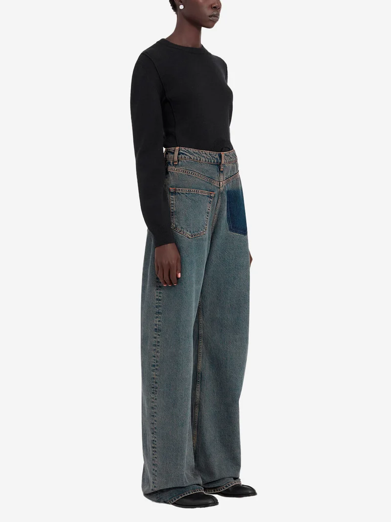 Jeans decostruiti back to back con white stitch