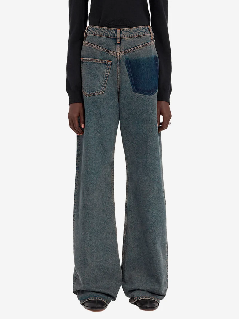 Jeans decostruiti back to back con white stitch