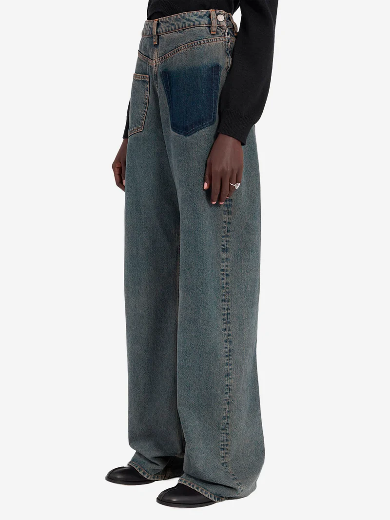 Jeans decostruiti back to back con white stitch