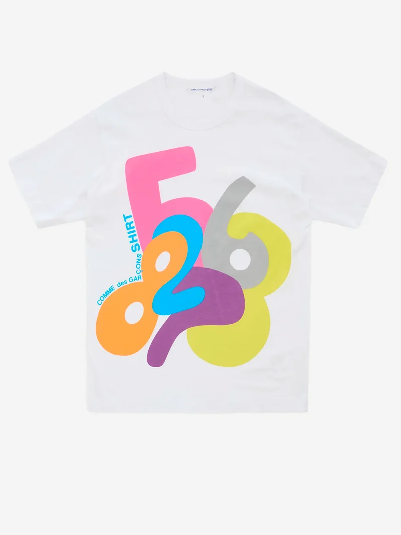 T-shirt bianca con grafica multicolore