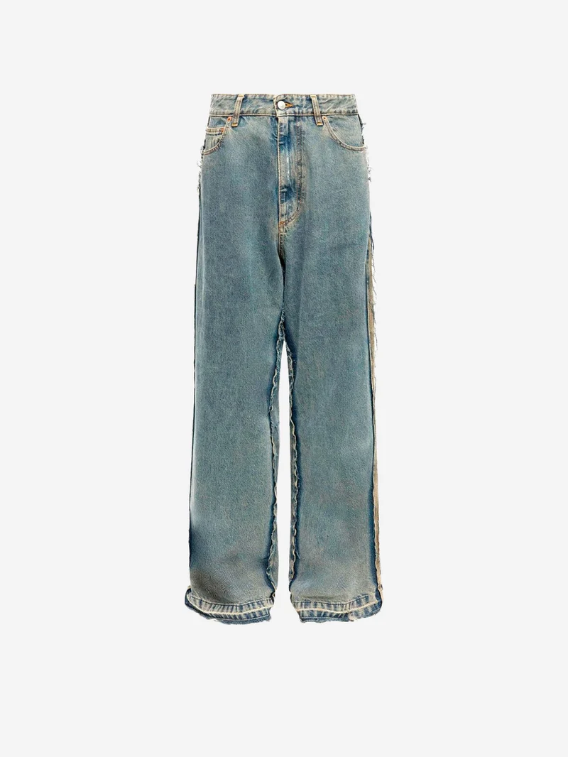 Jeans a gamba larga con cuciture a vista e white stitch