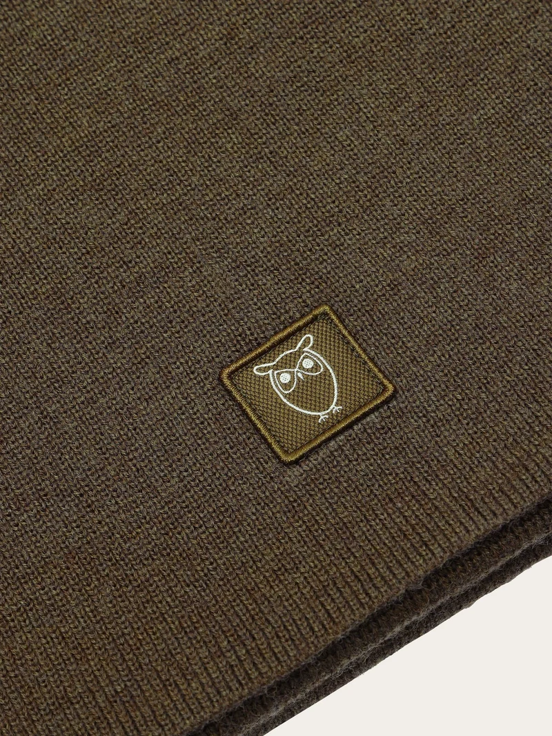 KnowledgeCotton Apparel Fine Merino Wool Scarf Dark Olive