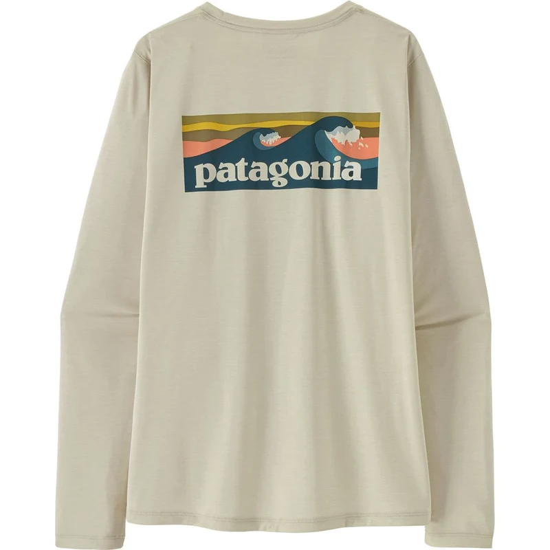 Patagonia W’s Long-Sleeved Capilene Cool Daily Damen Langarmshirt - Boardshort Logo dyno white
