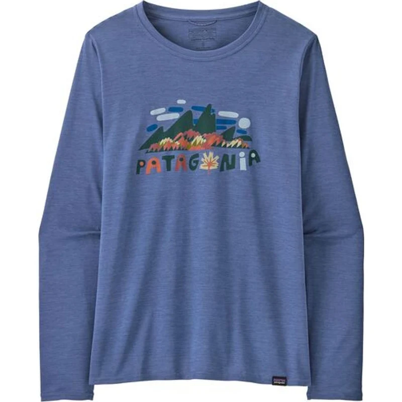 Patagonia W's L/s Cap Cool Daily Graphic Damen Langarm-Shirt fitz roy foliage: current blue x dye