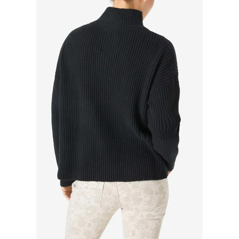 Timozene Fringe Mock Neck Pullover black Damen