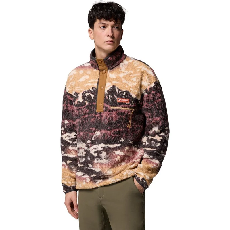 Columbia Herren Helvetia II Printed Half Snap Fleece Pullover camel brown sisters