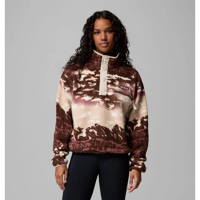 Columbia Damen Helvetia II Printed Cropped Half SN Fleece Pullover tobacco sisters, dark stone