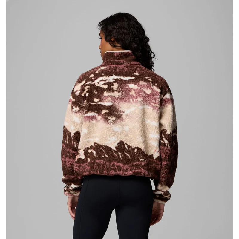 Columbia Damen Helvetia II Printed Cropped Half SN Fleece Pullover tobacco sisters, dark stone