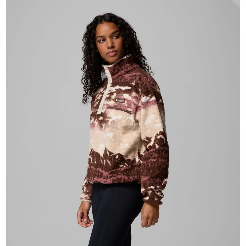 Columbia Damen Helvetia II Printed Cropped Half SN Fleece Pullover tobacco sisters, dark stone