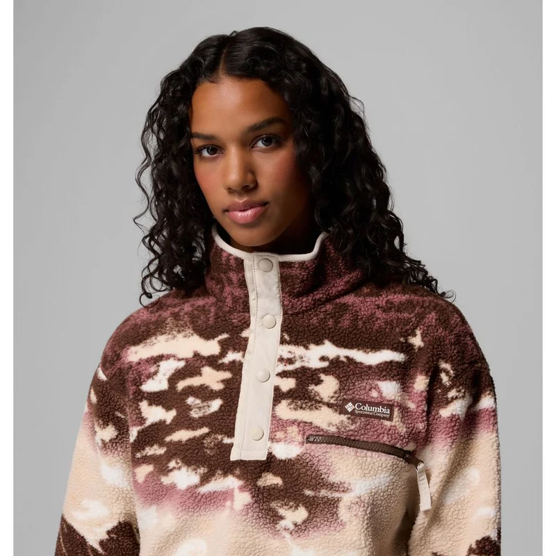 Columbia Damen Helvetia II Printed Cropped Half SN Fleece Pullover tobacco sisters, dark stone