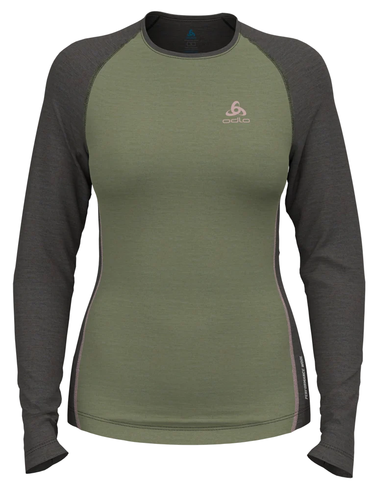 Odlo Performance Wool 150 Base Layer Damen Oberteil matte green - dark grey melange
