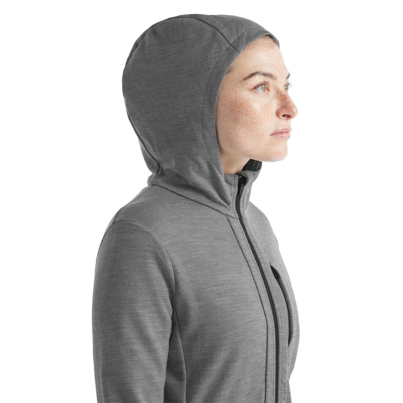 Icebreaker Quantum III LS Zip Hood metro heather black Damen Merinojacke