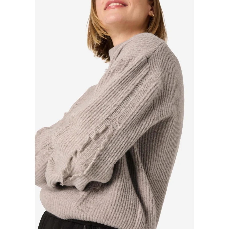 Timezone Damen Fray Mock Neck Pullover Beige